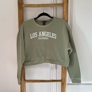 Forever 21 Cropped Los Angeles Pullover Sweatshirt Green Women's Medium